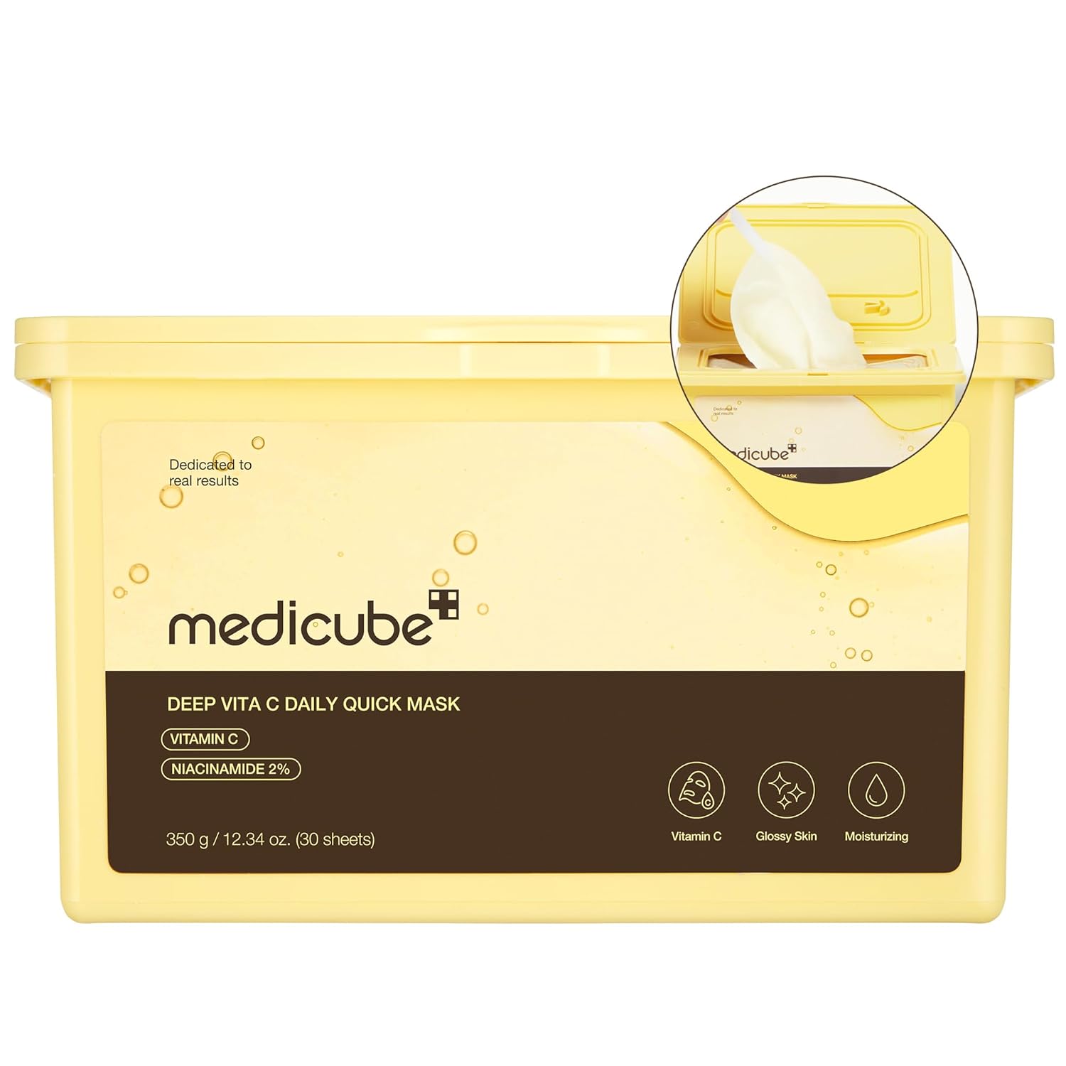 [Medicube] Deep Vita C Daily Quick 30 Sheet Masks - Vegan Certified, Quick Dispenser, Triple Vitamin Complex For Radiance and Hydration - Korean Face Masks
