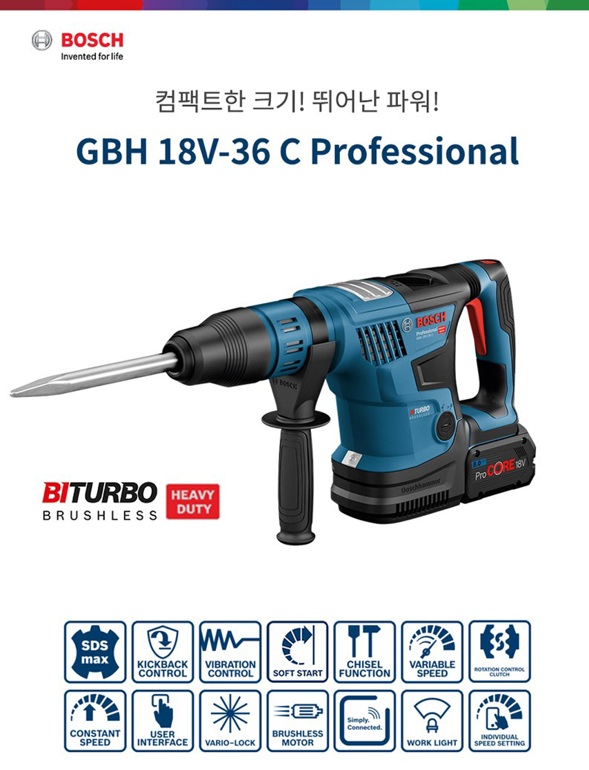 BOSCH GBH 18V-36 C PROFESSIONAL CORDLESS ROTARY HAMMER BITURBO WITH SDS MAX