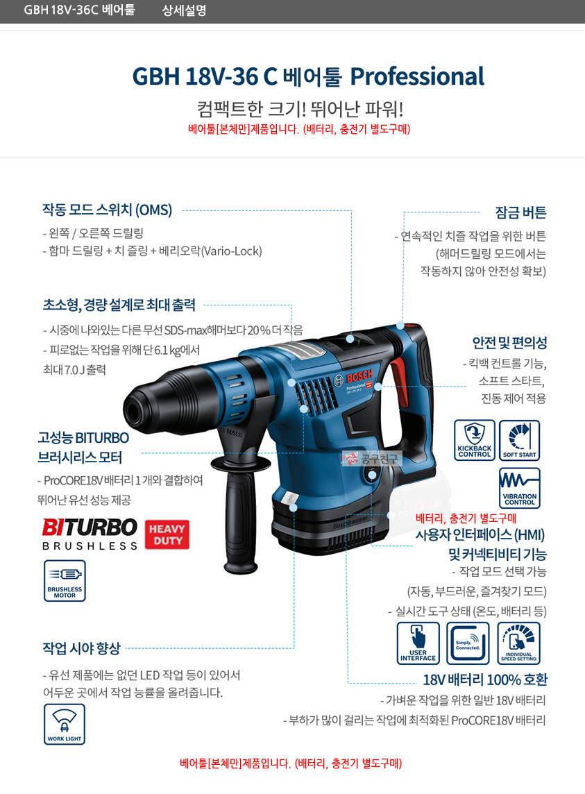 BOSCH GBH 18V-36 C PROFESSIONAL CORDLESS ROTARY HAMMER BITURBO WITH SDS MAX