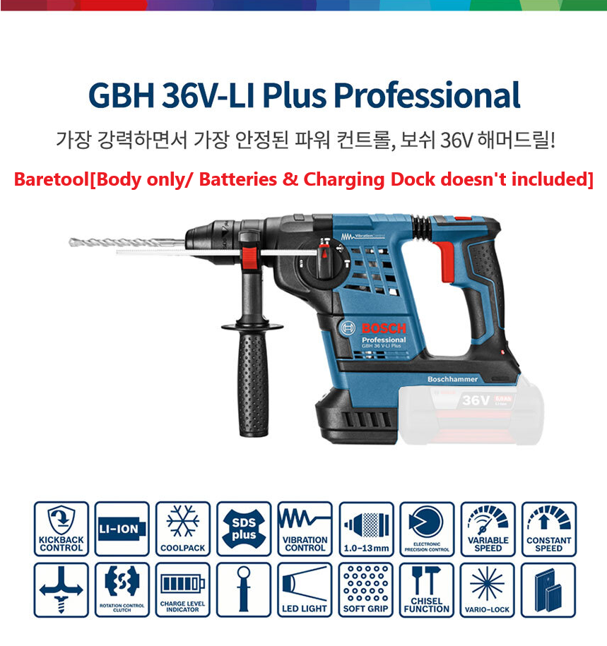 BOSCH GBH 36V-LI Plus PROFESSIONAL CORDLESS ROTARY HAMMER WITH SDS PLUS