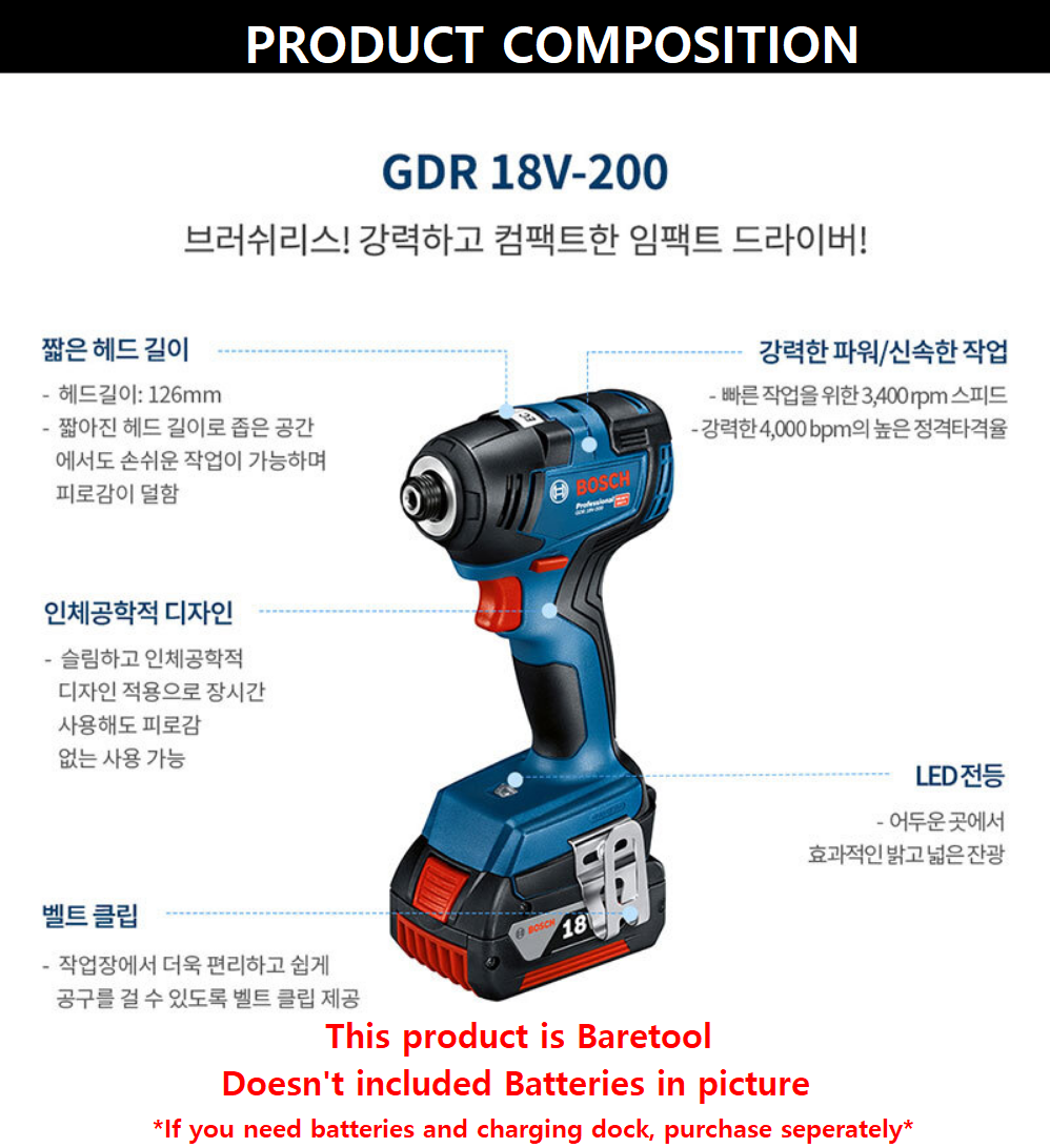 BOSCH GDR 18V-200 PROFESSIONAL CORDLESS IMPACT DRIVER