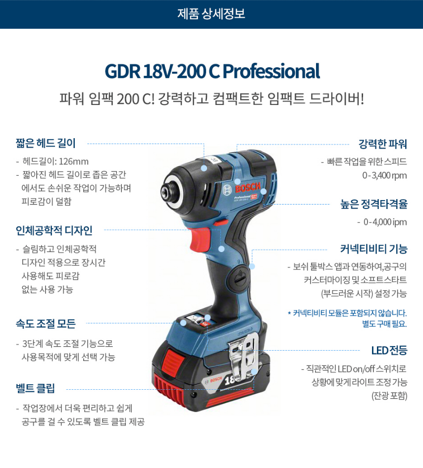 BOSCH GDR 18V-200 C PROFESSIONAL CORDLESS IMPACT DRIVER