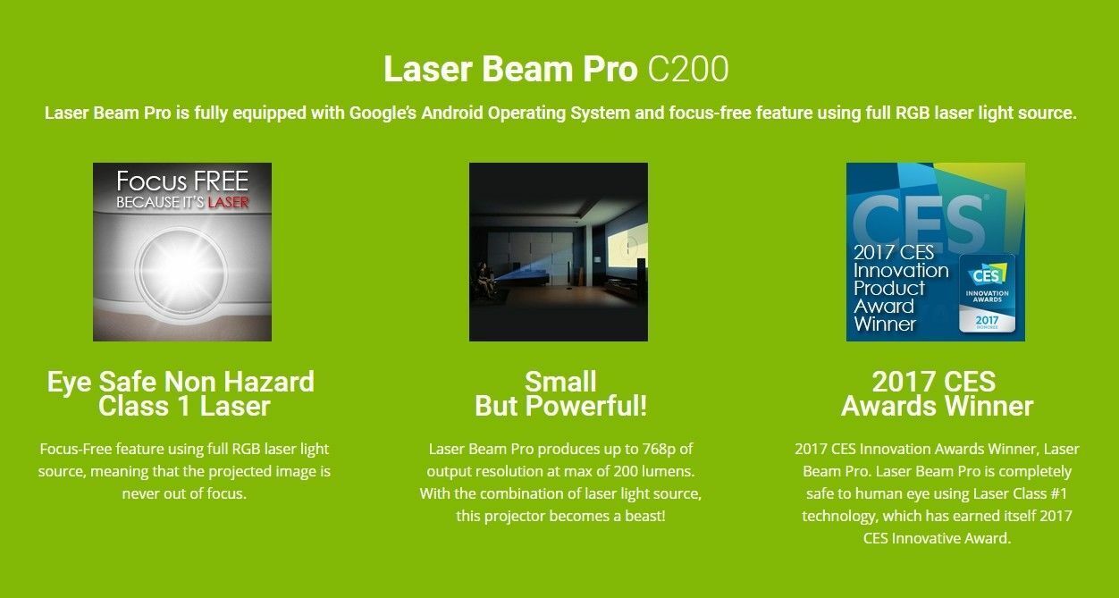 Laser Beam Pro C200 200-Lumen WXGA Pico Projector with Wi-Fi‎